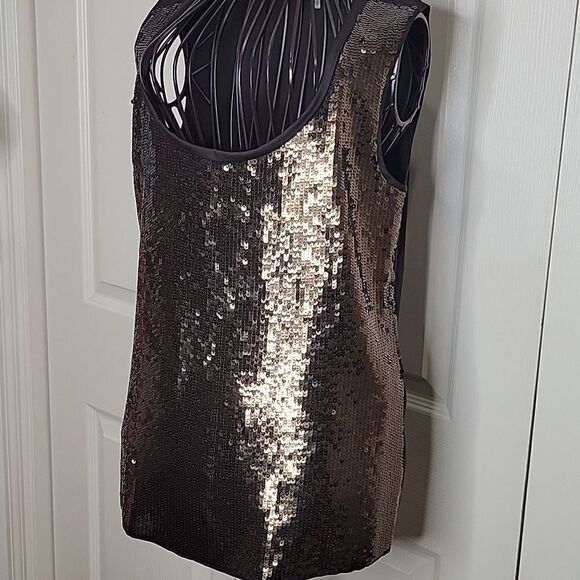 ELIE TAHARI Silk Brown Sequined Sleeveless Blouse Size Small - Picture 1 of 8